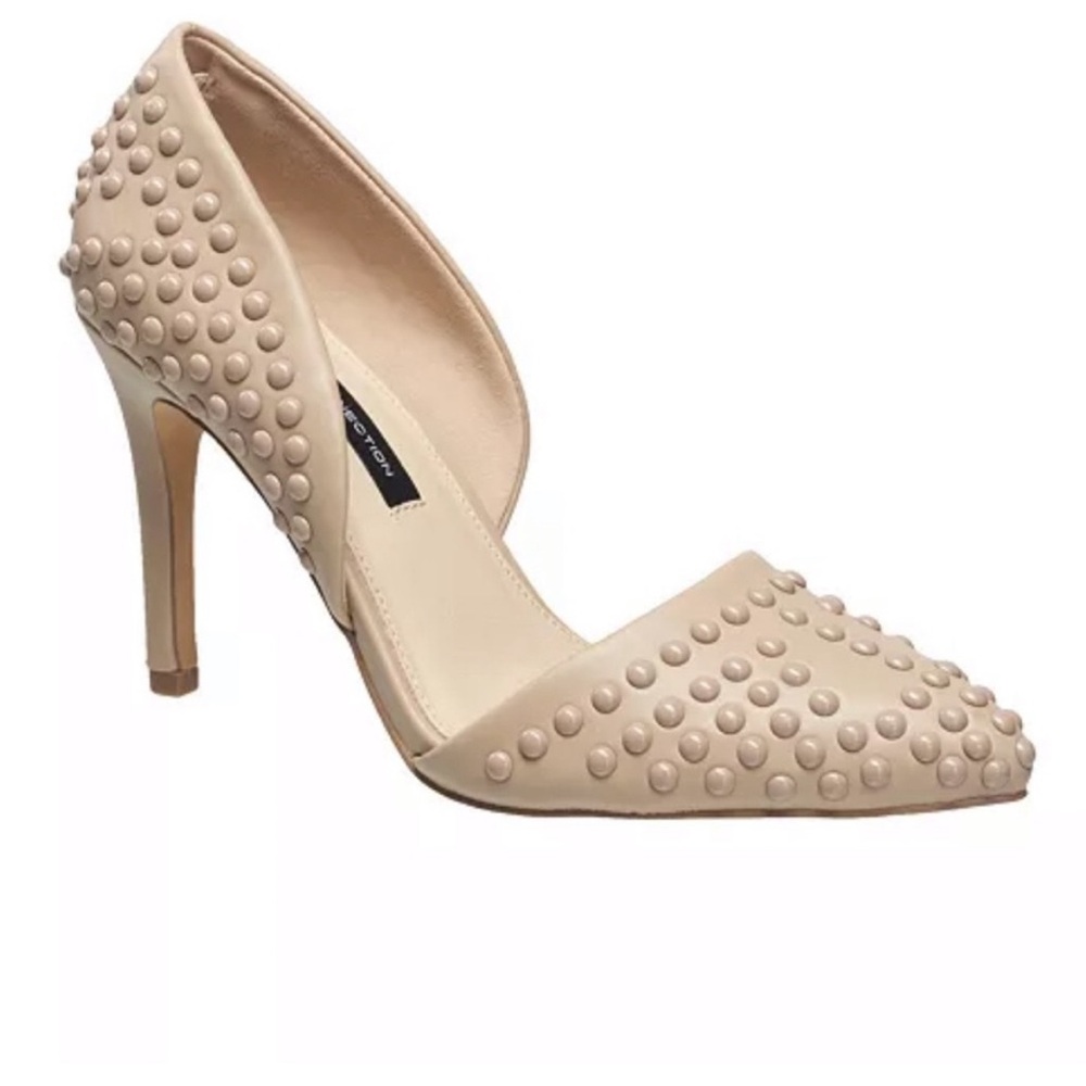 French Connection Women's Forever Studded Two-Piece Pumps Heels nude/beige NIB